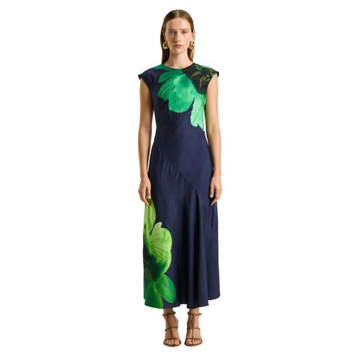 Veronika Maine Indigo Water Poppy Bias Midi Dress